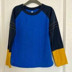 Tea Collection Little Boys Blue Yellow Baseball Raglan Long Sleeve Size 6